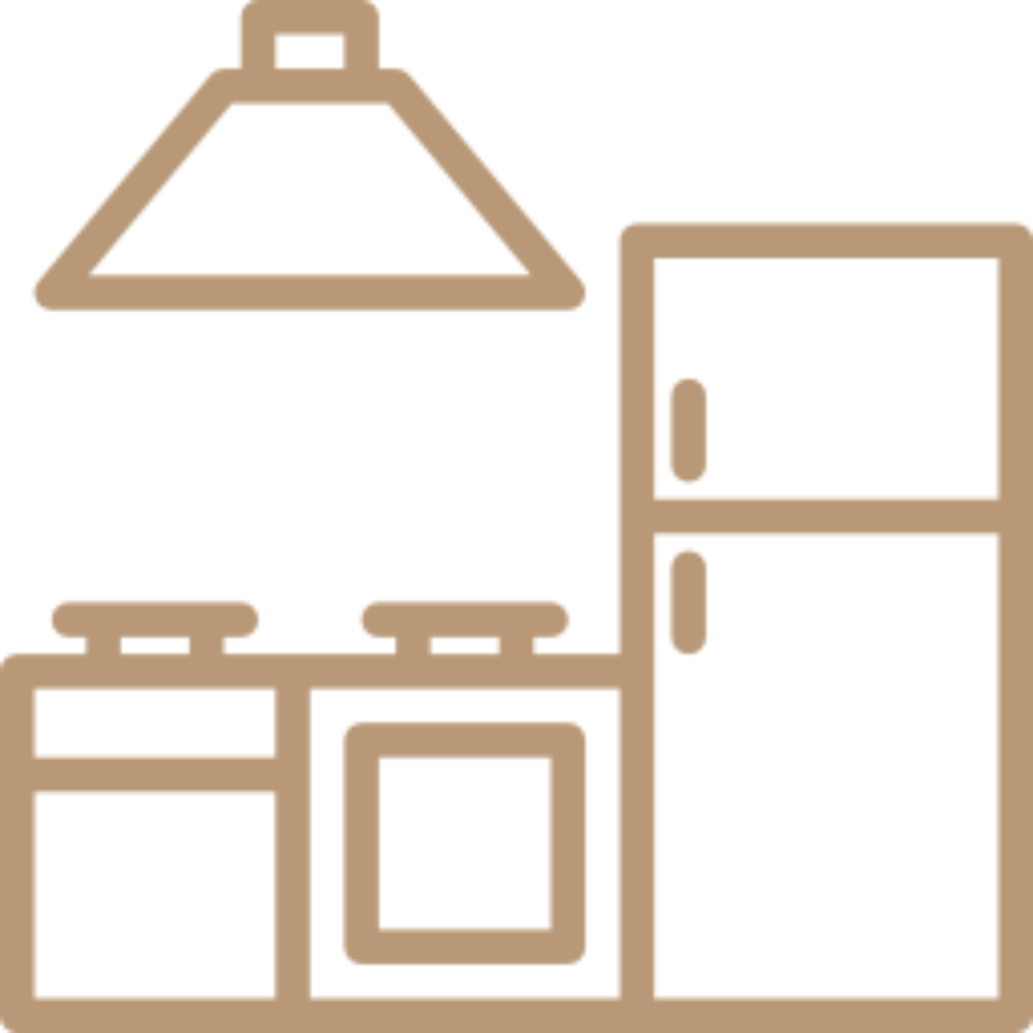Kitchen with a stove, oven, and refrigerator, all outlined in a vector icon