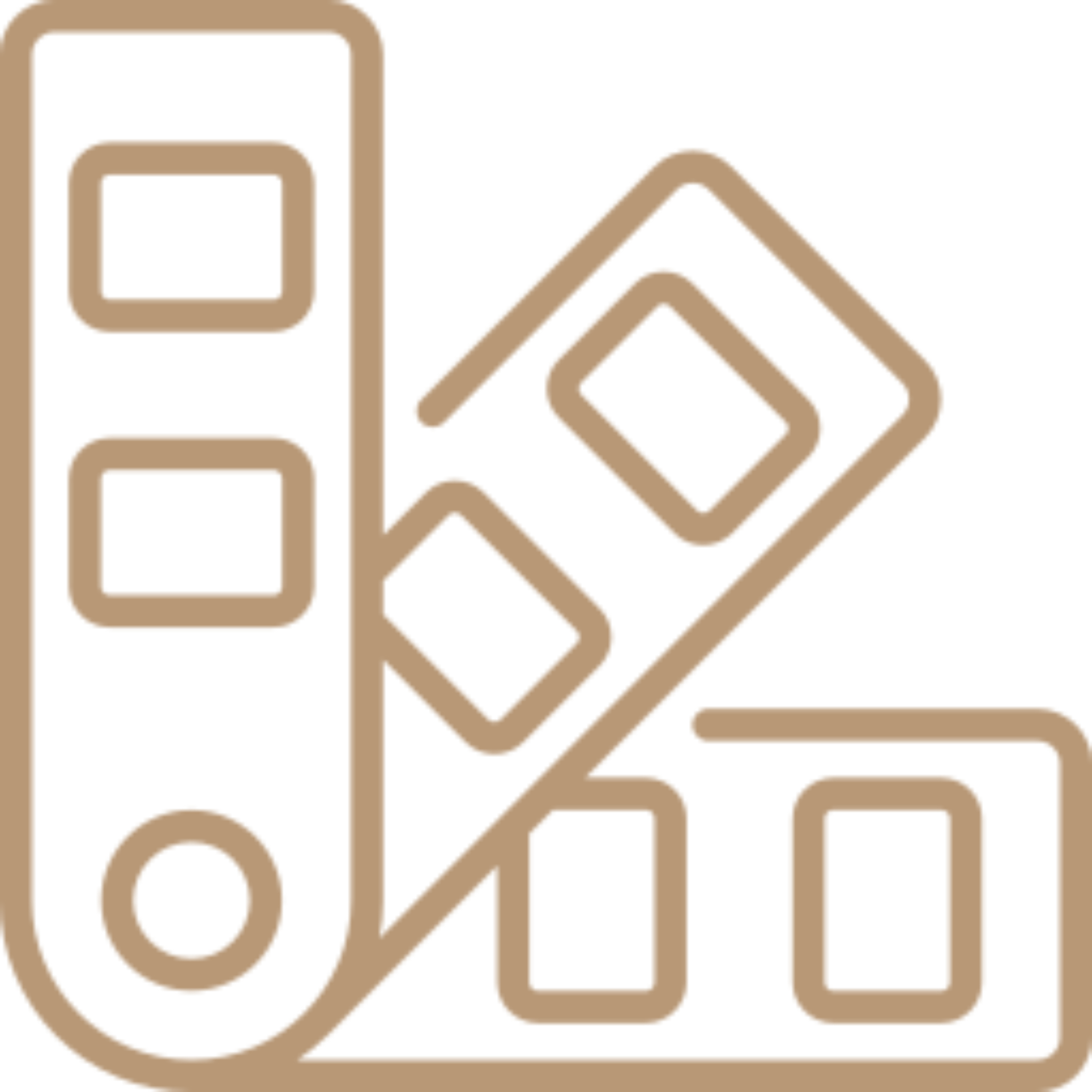 Brown icon of a film strip with a check mark on it, set against a white background