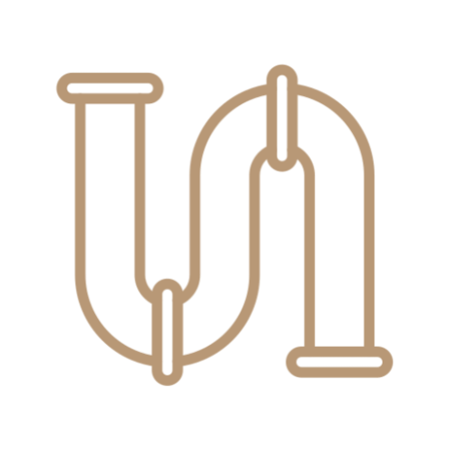 Line art of a letter 'U' with a chain around it, set against a white background