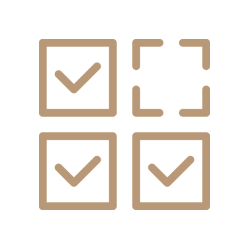 Set of four square boxes with a check mark icon on a white background, representing a checklist