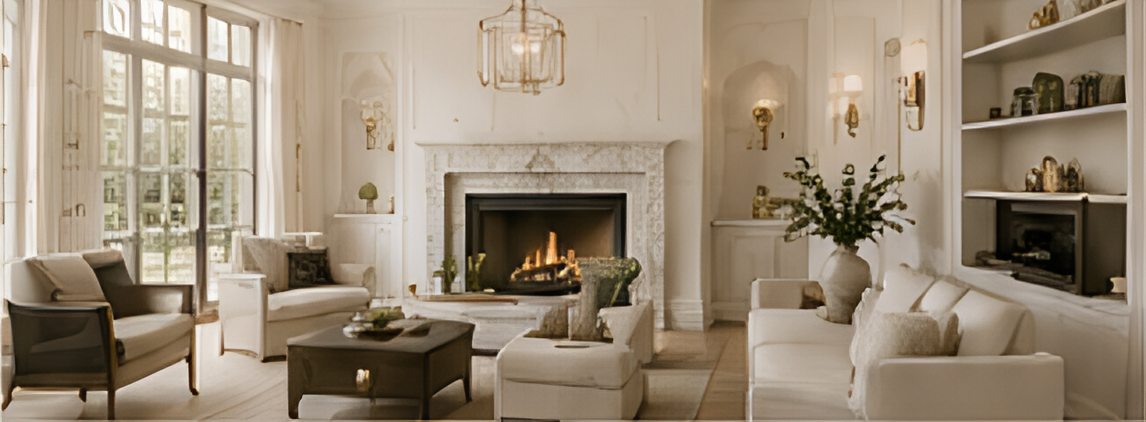 Elegant living room with a cozy fireplace.