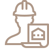 Construction worker icon with house blueprint.