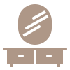 Vanity table with round mirror icon.