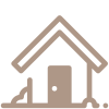 Simple house icon on black background.
